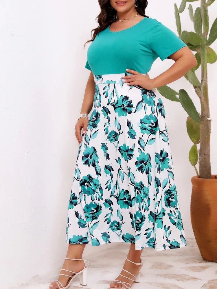 Robe trapèze été taille haute imprimé fleuri du 0XL au 4XL