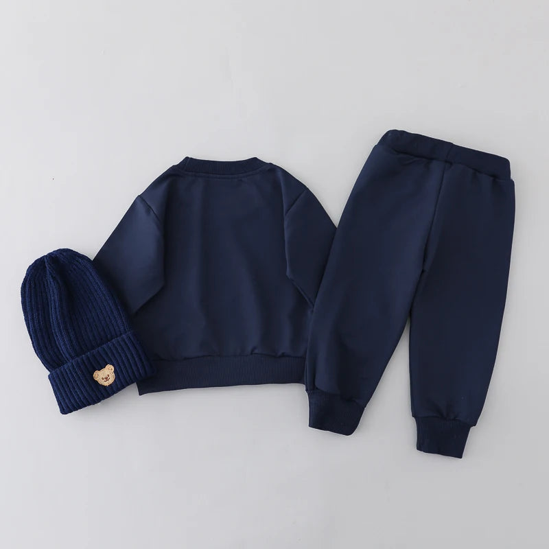 Ensemble 2 pièces pour enfants, pantalon Simple à manches longues et col rond avec tête d'ours, printemps et automne MAEJORKEN