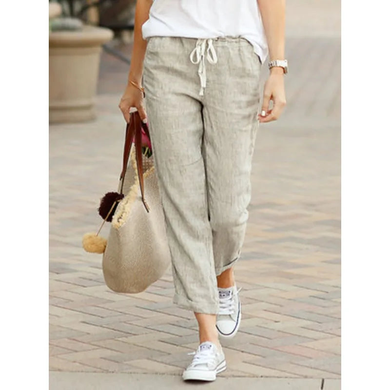 Pantalon de neuf minutes, couleur unie, ample, loisirs, cordon de serrage, taille élastique, en coton, nouvelle mode 2025 MAEJORKEN
