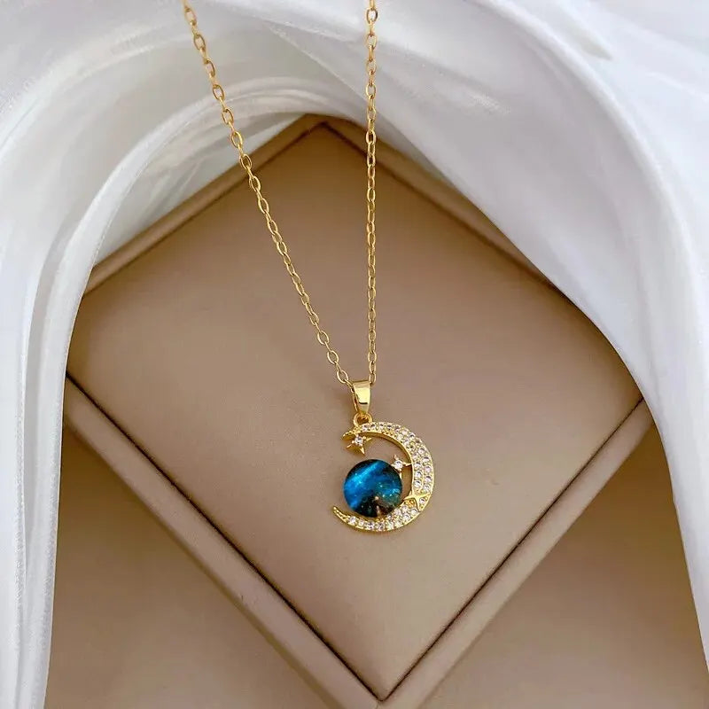 Collier de la série Star Series en acier au titane pour femme, pendentif planète lune et astronome, colliers de la présidence, cadeaux de bijoux, document doré, luxe abordable MAEJORKEN