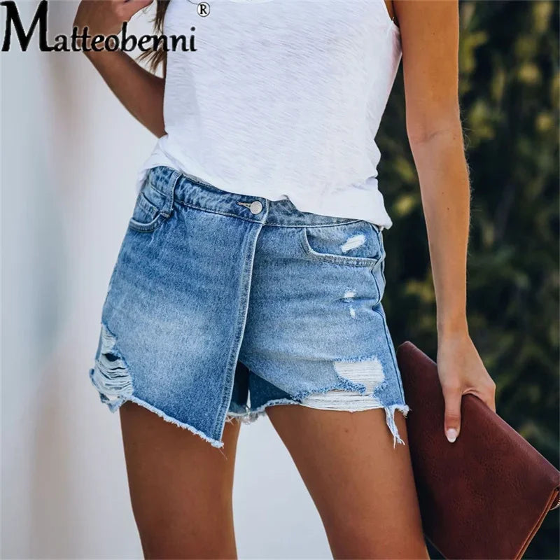 Short en jean déchiré pour femme, taille haute, troué, poches décontractées du S au 2XL MAEJORKEN