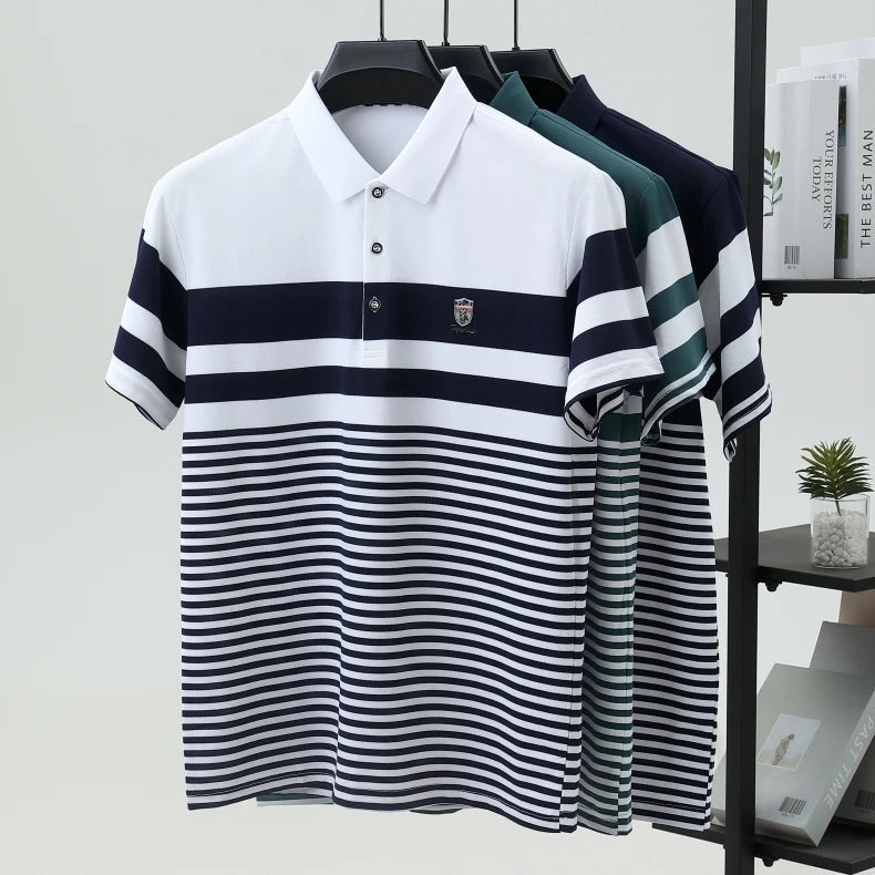 Polo à manches courtes pour hommes marque haut de gamme en relief mode rayure couleur bloquée été soie glacée respirant luxe Paul T-shirt MAEJORKEN