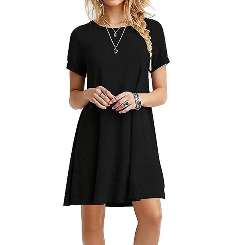 Femmes décontracté à manches courtes t-shirt robe Vintage col rond imprimé Mini robe ample élégant Simple Mini robe Streetwear robe d'été MAEJORKEN