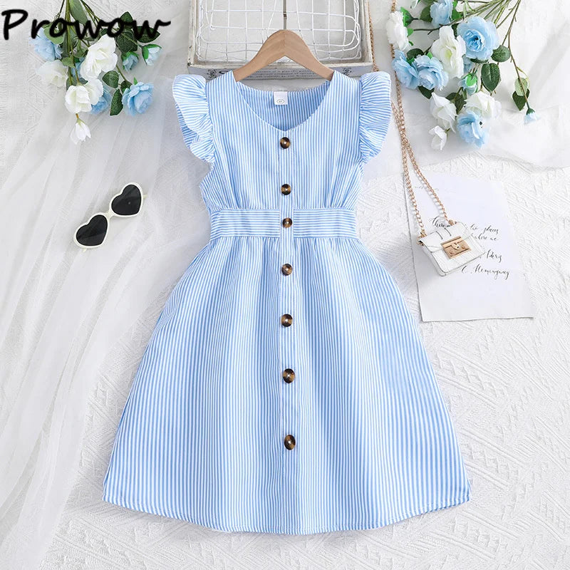 Fille robe d'été manches volantes rayures robe Patchwork couleur chemise robe pour filles décontracté adolescent filles vêtements enfants robes MAEJORKEN