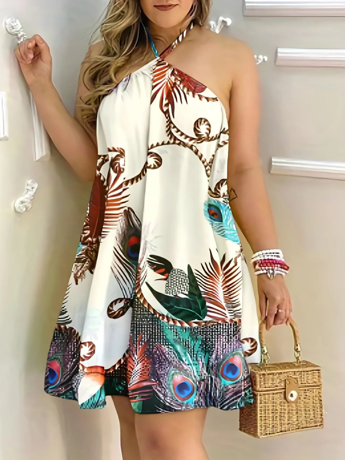 Mini robe dos nu à imprimé floral pour femmes, robes grande taille, robe courte dos nu, robe d'été de plage sexy, 2023 MAEJORKEN