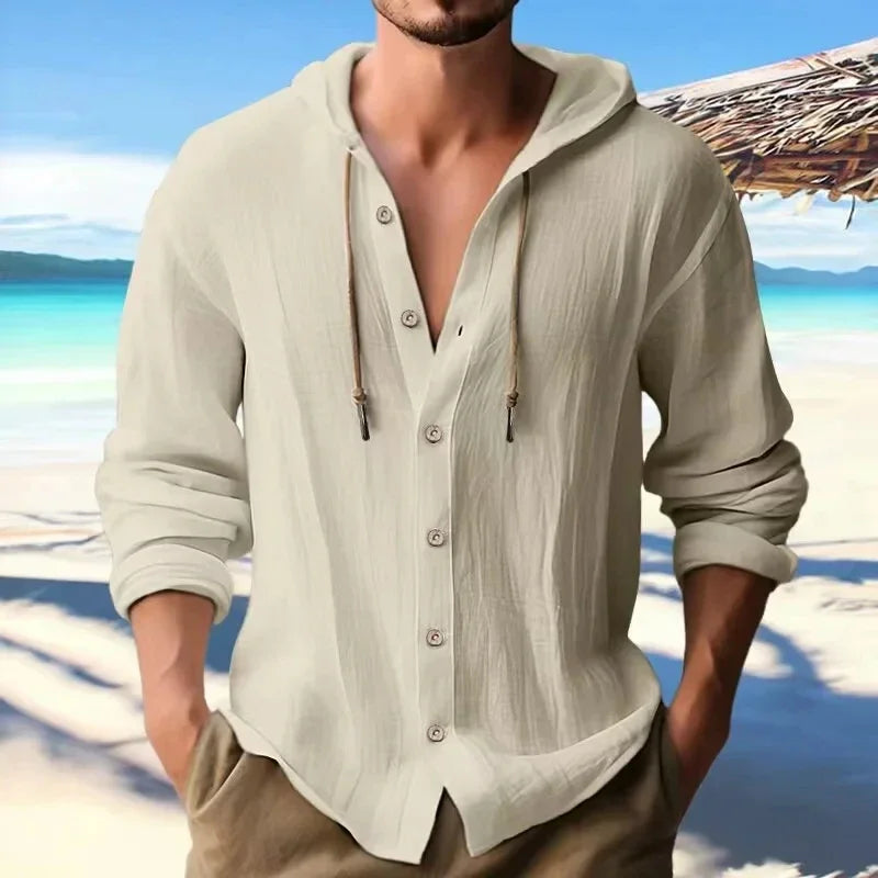Chemise d'été en lin pour hommes à capuche manches longues du S au 3XL