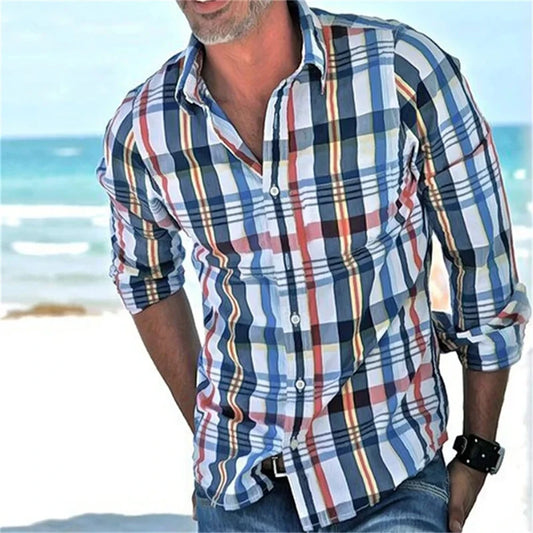 Chemise à manches longues à carreaux rayés du XS au 6XL