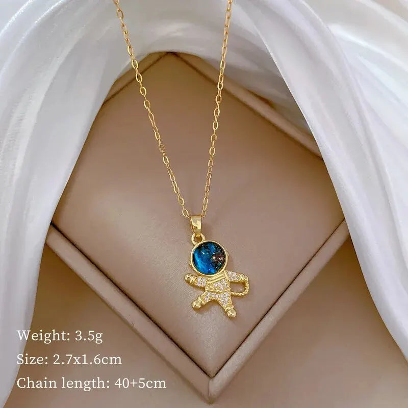 Collier de la série Star Series en acier au titane pour femme, pendentif planète lune et astronome, colliers de la présidence, cadeaux de bijoux, document doré, luxe abordable MAEJORKEN