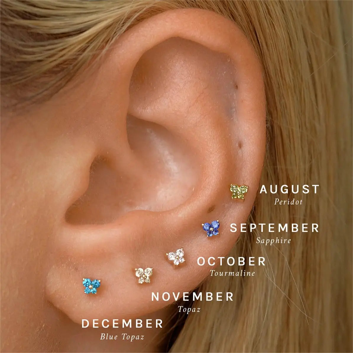 Mini boucles d'oreilles en acier inoxydable, pierre de naissance, 12 Constellation, Cartilage, papillon, bijoux de perçage hypoallergéniques, 1 pièce MAEJORKEN