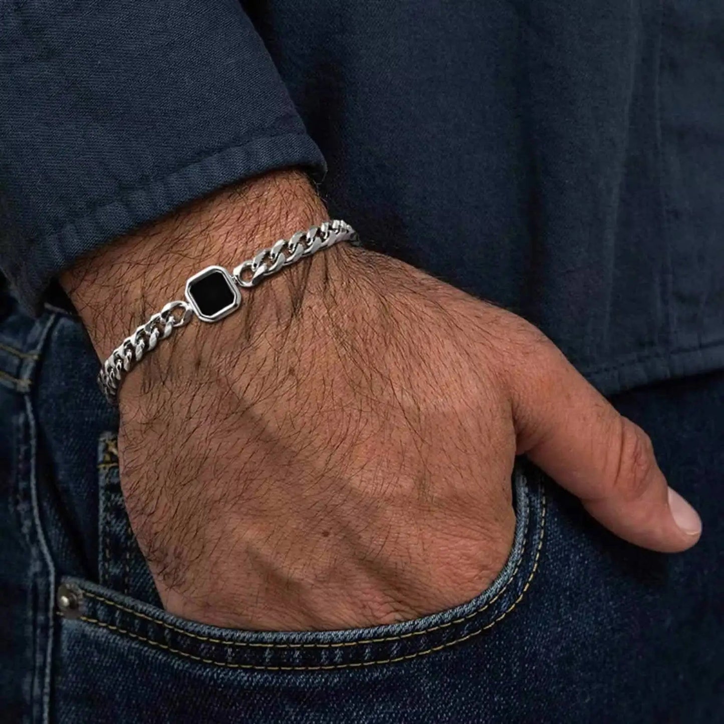 Bracelet tendance pour hommes, Bracelet à chaîne cubaine en acier inoxydable, cadeau de bijoux pour mari BBF fils MAEJORKEN