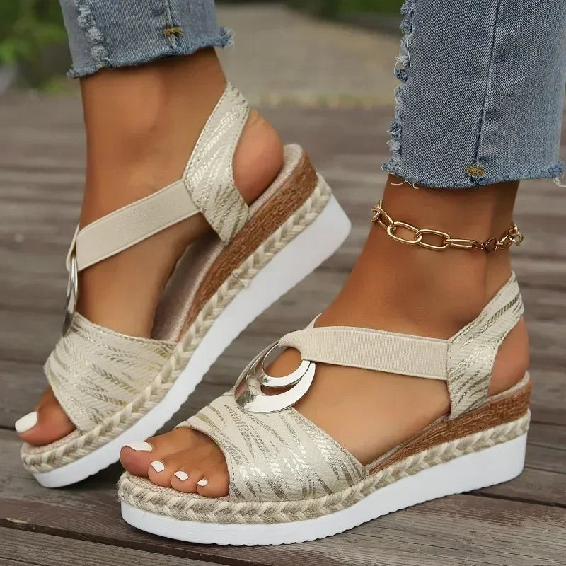 Sandales à talons compensés pour femmes, chaussures d'été à plateforme imprimé serpent, chaussures de gladiateur, confortables et décontractées, à talons hauts, 2025 MAEJORKEN
