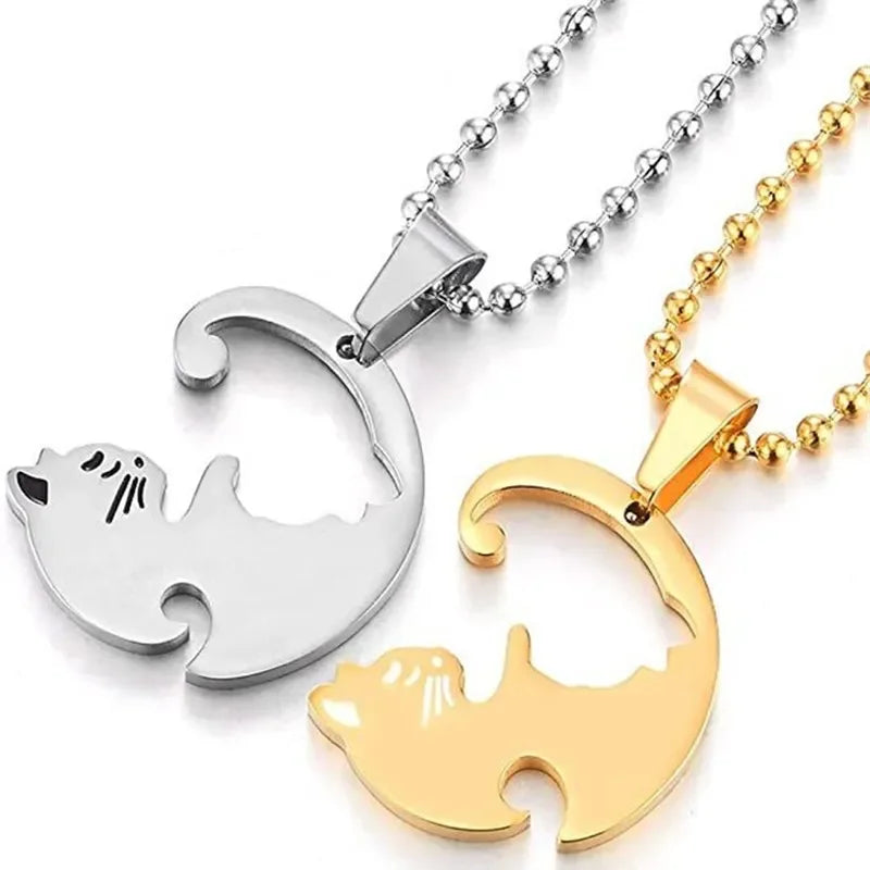 Collier de Couple en forme de cœur, pendentif chat de dessin animé mignon, couleur Simple, collier Animal noir, bijoux cadeau pour filles et garçons, vente en gros MAEJORKEN
