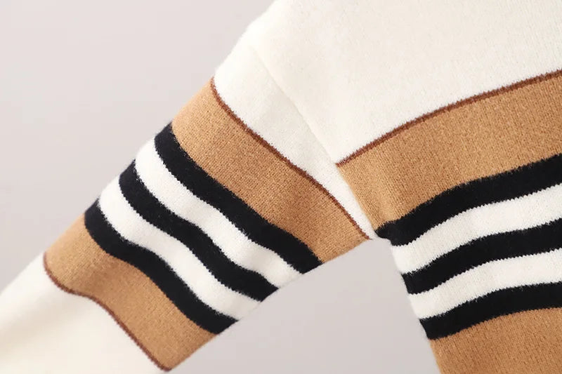 Pull à manches longues et col haut pour garçon de 2 à 6 ans, beau tricot, Design à rayures, automne et hiver MAEJORKEN