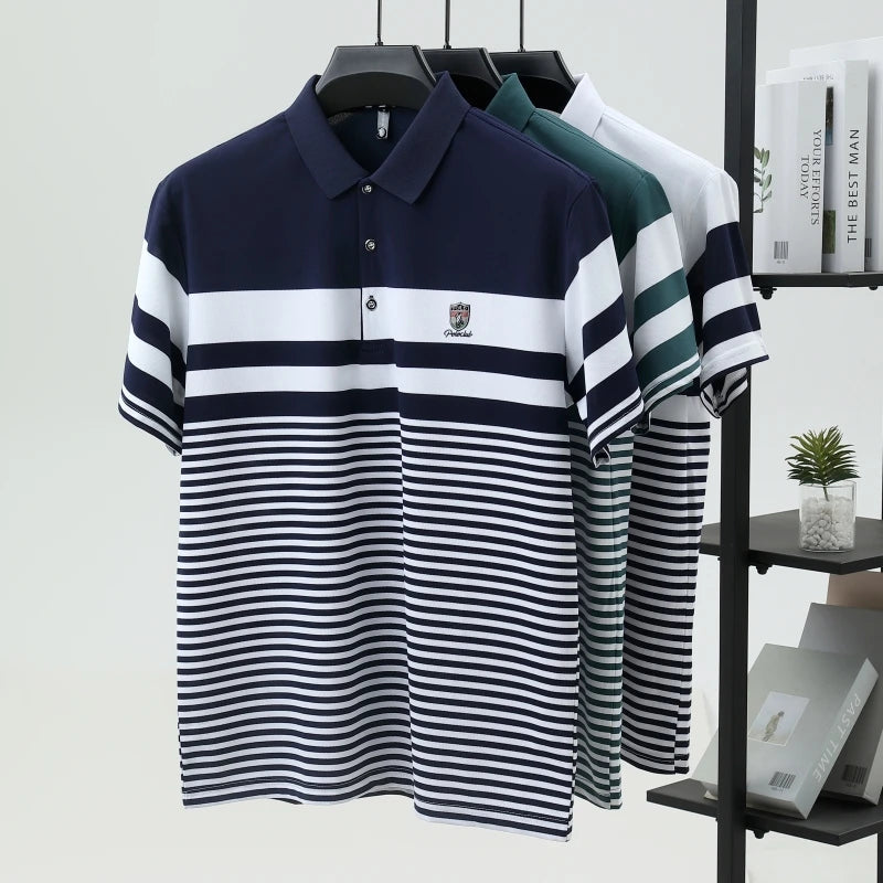 Polo à manches courtes pour hommes marque haut de gamme en relief mode rayure couleur bloquée été soie glacée respirant luxe Paul T-shirt MAEJORKEN