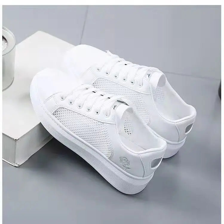 Chaussures De course blanches respirantes à lacets pour femmes, baskets décontractées à fleurs brodées, mode printemps-automne 2023 MAEJORKEN