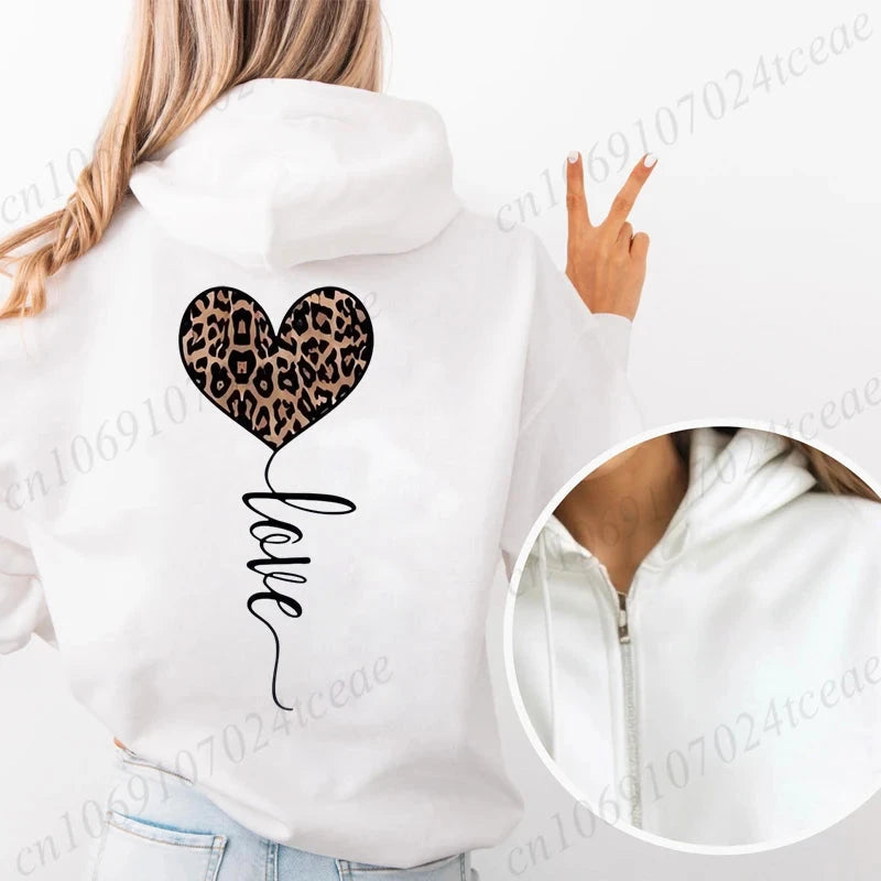 Sweat à capuche avec fermeture éclair pour femmes, Style unisexe, surdimensionné, ample, haut d'extérieur, imprimé cœur, léopard, fermeture éclair, nouvelle collection MAEJORKEN
