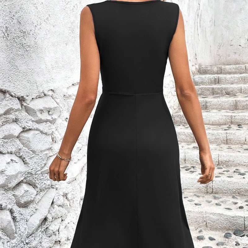 Couleur unie décontracté mince robes courtes pour les femmes 2025 mode été femmes a-ligne robe Midi élégant Vintage robes féminines MAEJORKEN