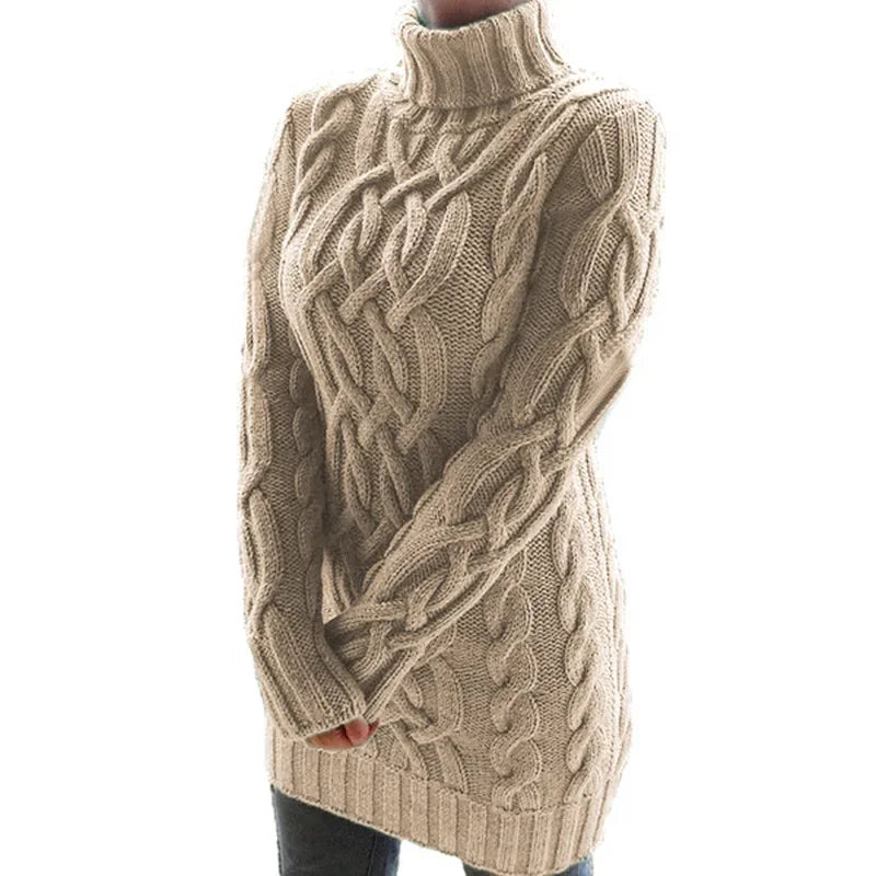 Robe pull longue à col haut pour femme, pull tricoté, couleur unie, épais, Mini, mode hiver automne 2024 MAEJORKEN