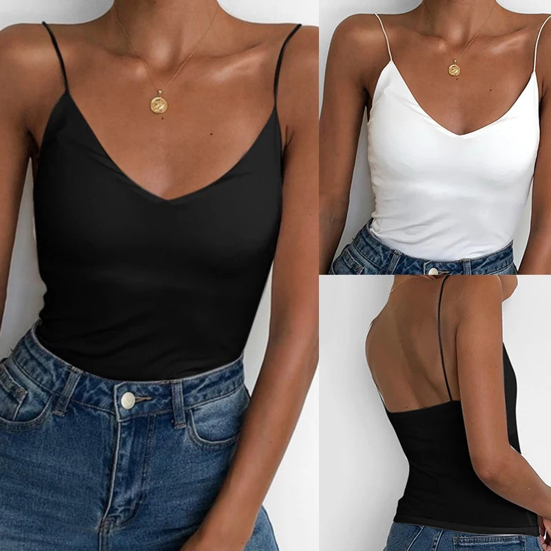 Débardeur en Satin pour femmes, fin, sauvage, solide, débardeur, bretelles Sexy, Tops basiques, Slim, sans manches, été, 2022 MAEJORKEN