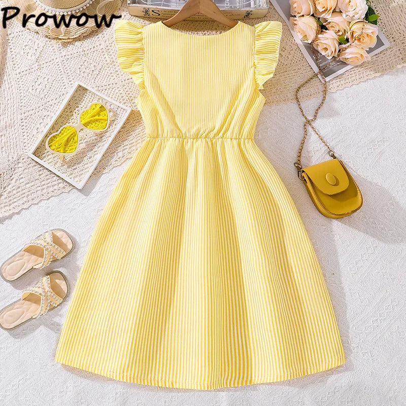 Fille robe d'été manches volantes rayures robe Patchwork couleur chemise robe pour filles décontracté adolescent filles vêtements enfants robes MAEJORKEN