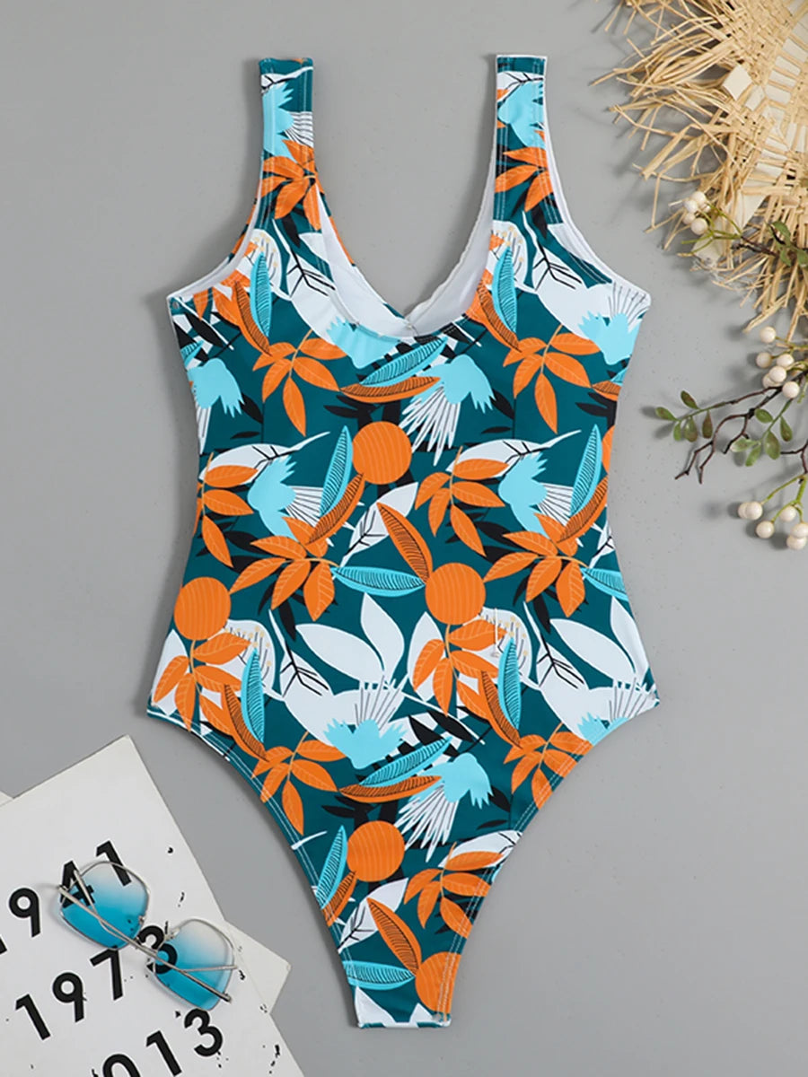 Maillot de bain une pièce imprimé tropical 2026 avec nœud latéral et ceinture, rembourré, pour femme, tenue de plage estivale MAEJORKEN