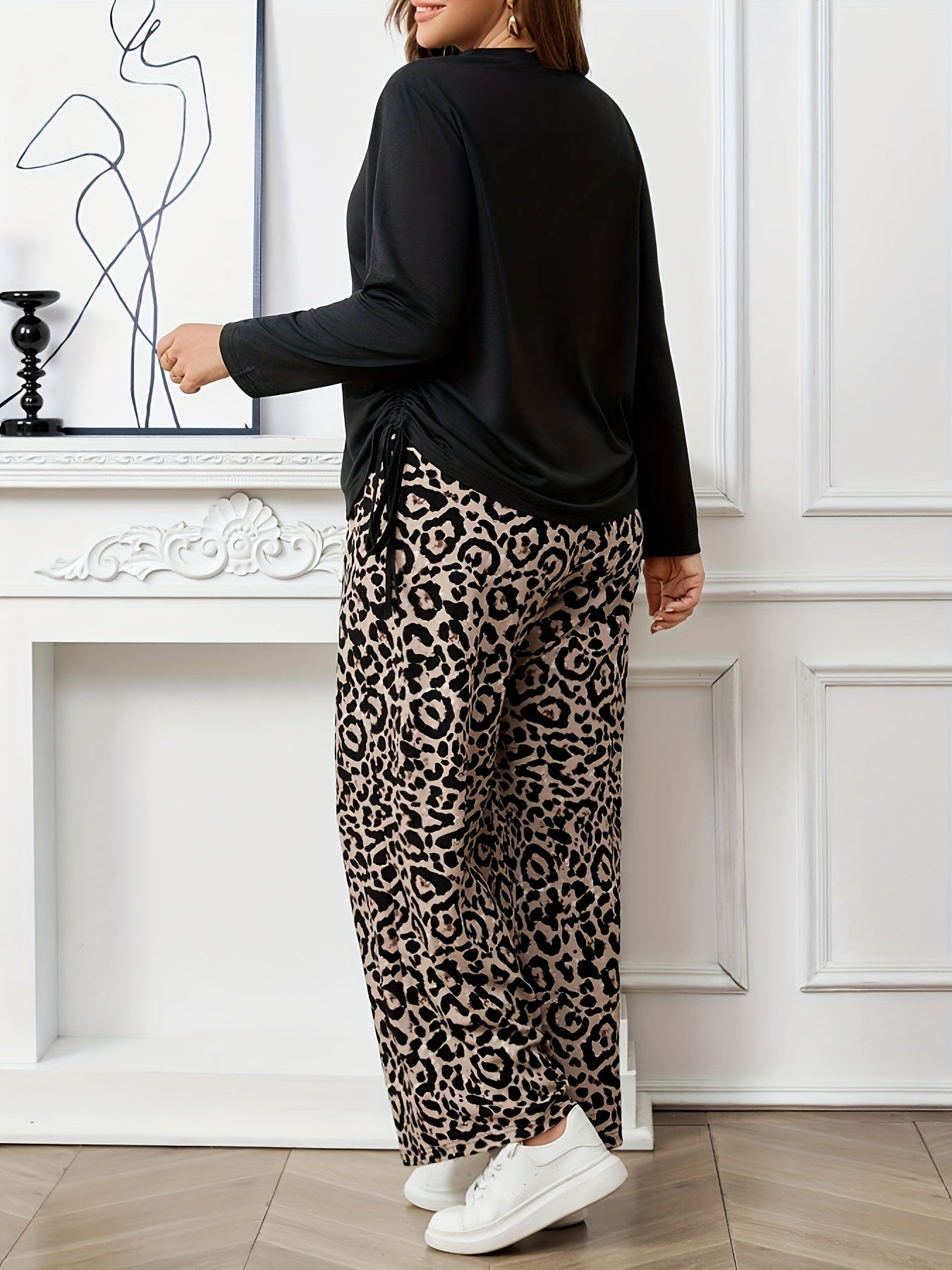 Ensemble t-shirt et pantalon à motif léopard du XL au 4XL
