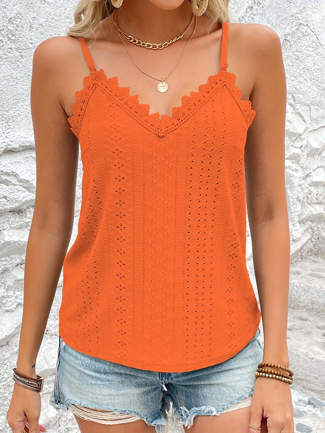 Haut en dentelle contrastée à œillets du S au 2XL