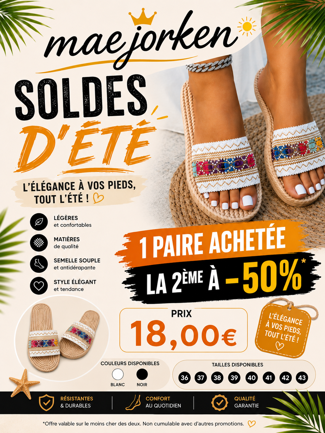 Sandales plates d'extérieur pour femmes, style bohème ethnique, pour la plage 36 au 43 MAEJORKEN