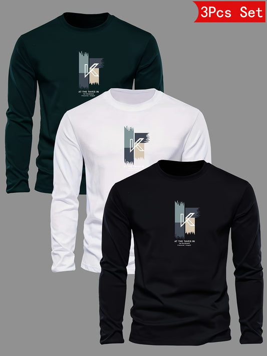 Lot de 3 t-shirts à manches longues 100% coton col rond du XS au 2XL