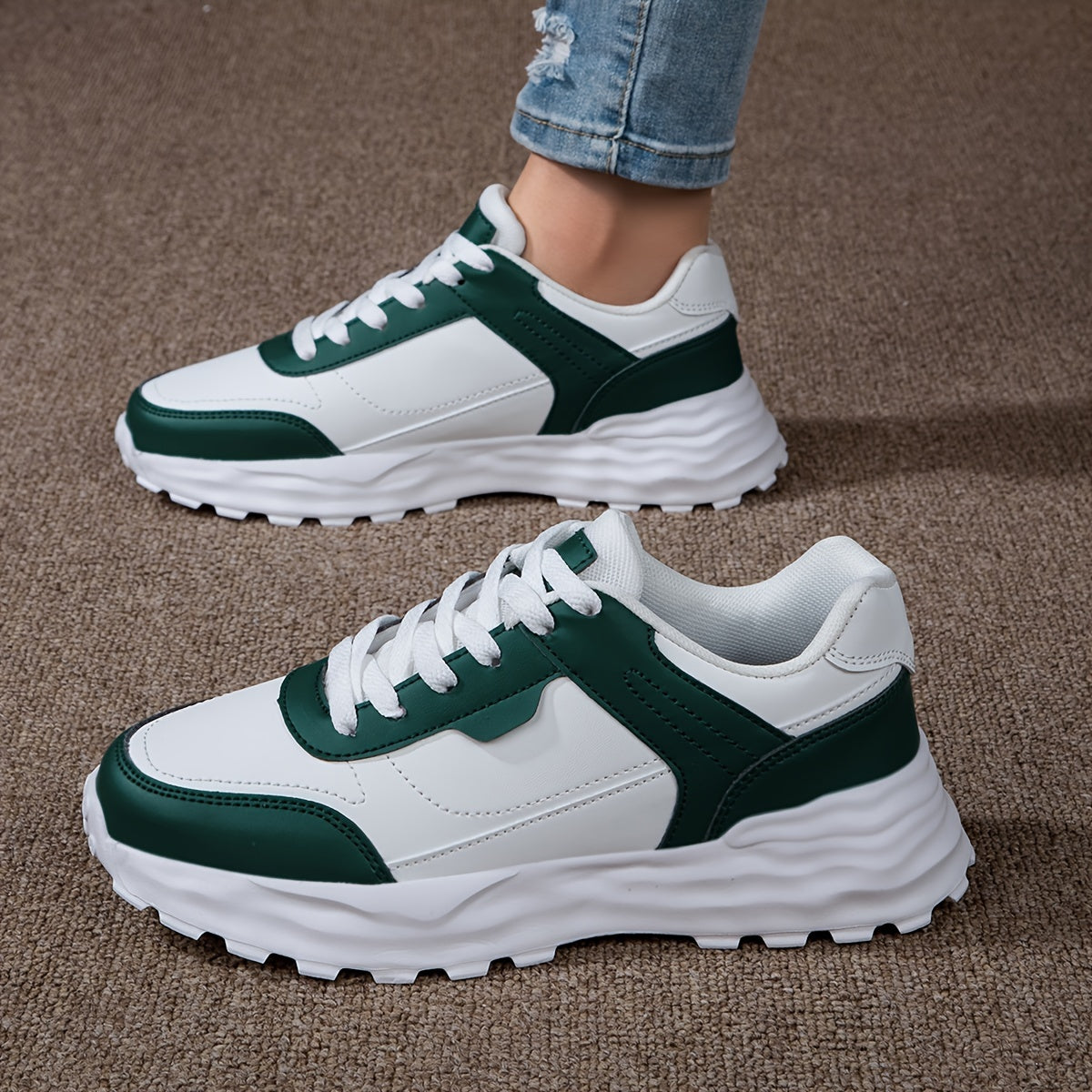 Women'S Casual Sneakers - Stylish Low-Top Lace-Up Shoes with Vibrant Neon Green & White Color Block Design, Breathable Fabric Lining, EVA Cushioned Sole for All-Season Outdoor Commuting & Casual Attire, Ladies Sneakers, Comfo MAEJORKEN