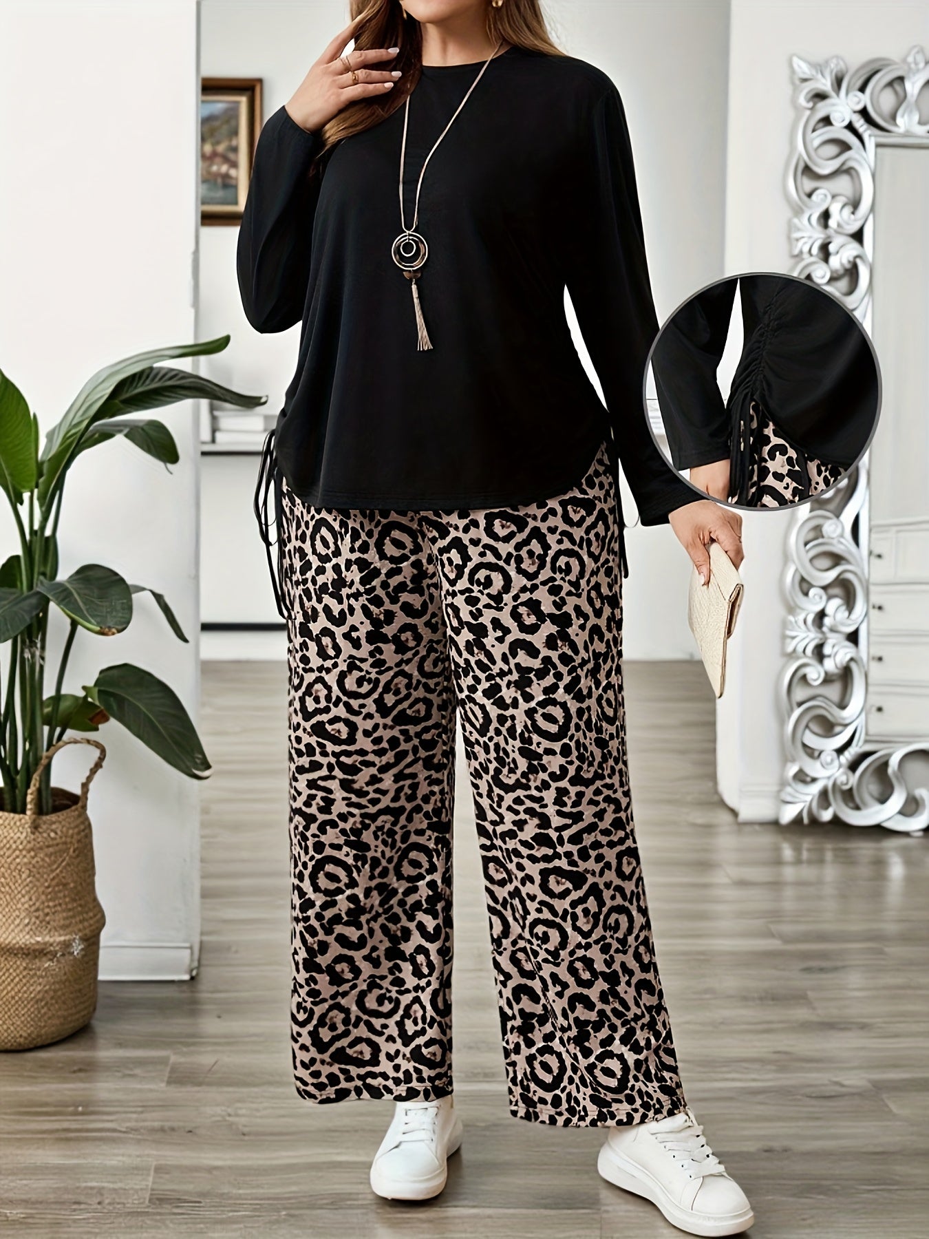 Ensemble t-shirt et pantalon à motif léopard du XL au 4XL