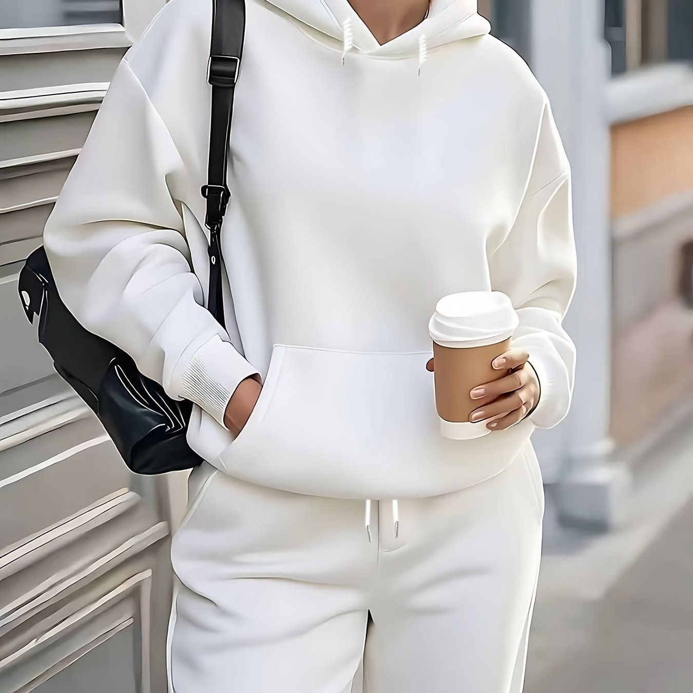 Women'S Cozy Fleece Hoodie & Sweatpants Set - Gray Casual Long Sleeve Pullover with Drawstring Hood, Comfortable All-Season Wear, Perfect for Casual Attire, Casual Wear Hoodie|Casual Style Hoodie|Fleece Hoodie MAEJORKEN