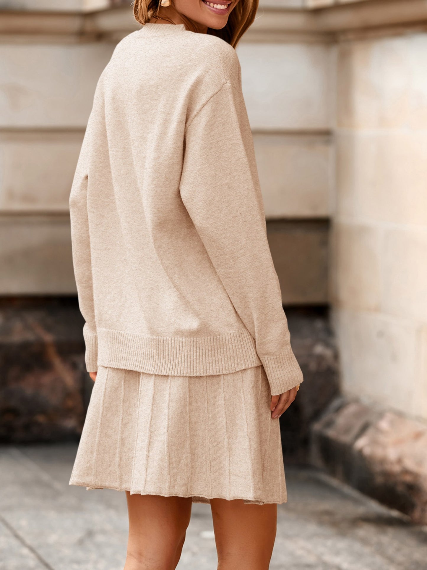 Ensemble 2 pièces jupe plissée et pull à manches longues du S au 2XL