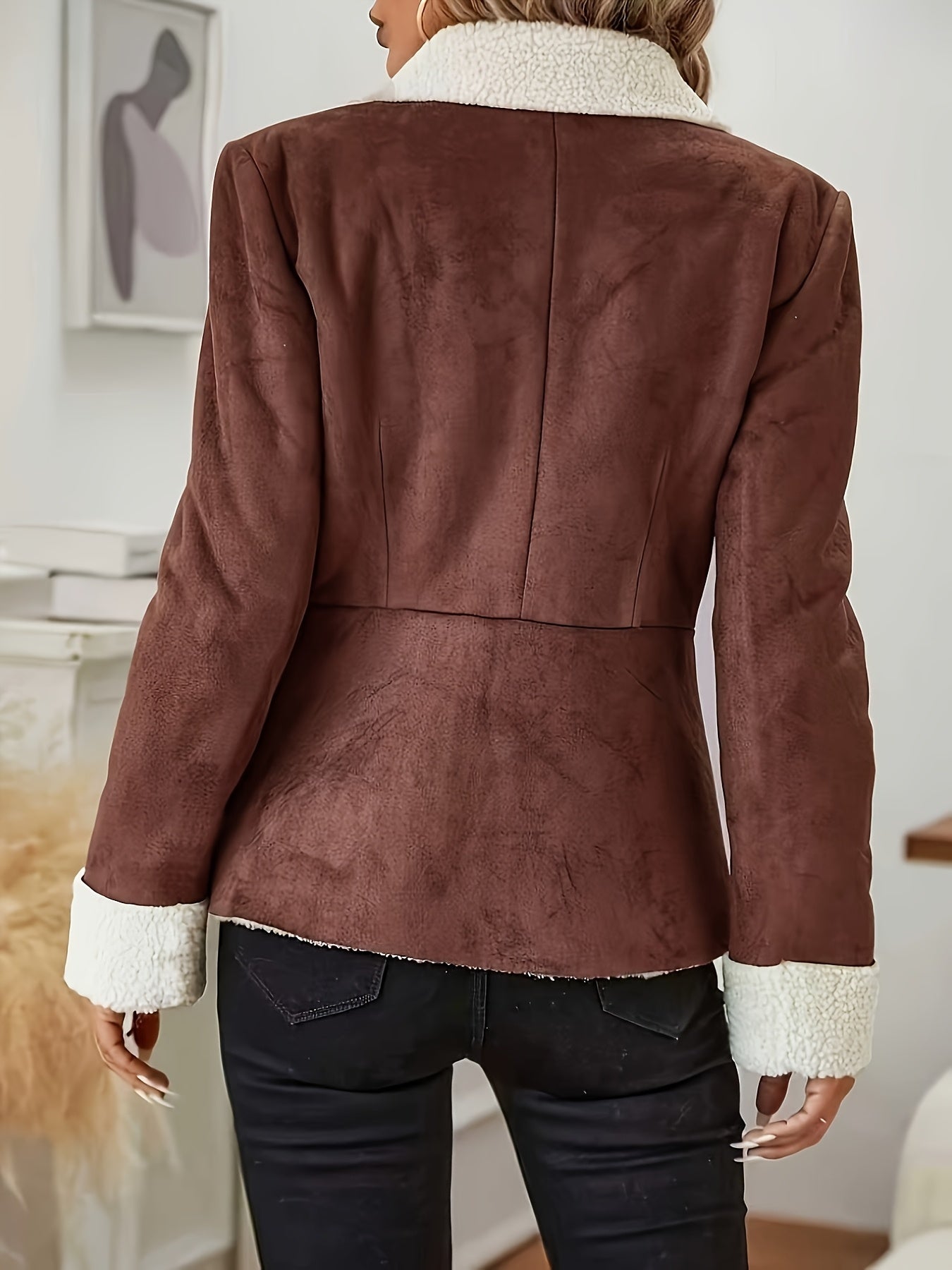 Women'S Casual Polyester Jacket, All-Season Solid Color Lapel Collar with Button Detail, Woven 100% Polyester Coat MAEJORKEN