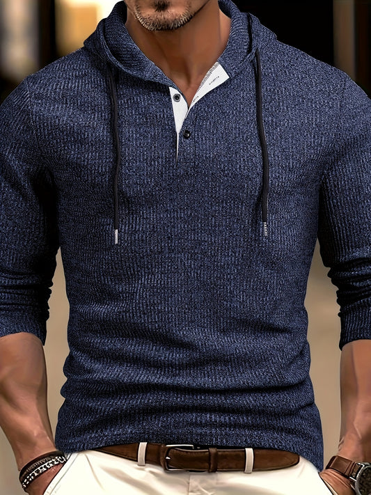 T-shirt henley à capuche extensible manches longues du S au 3XL