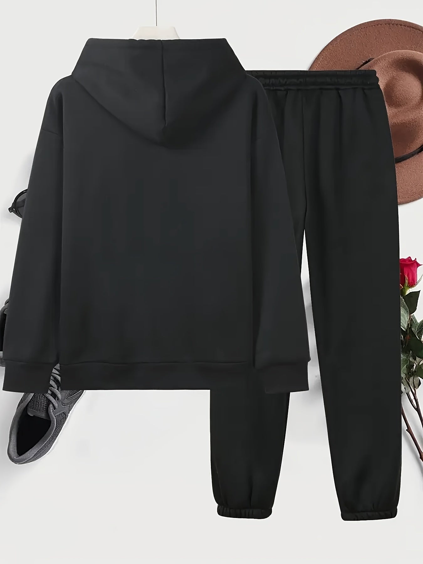 Women'S Cozy Fleece Hoodie & Sweatpants Set - Gray Casual Long Sleeve Pullover with Drawstring Hood, Comfortable All-Season Wear, Perfect for Casual Attire, Casual Wear Hoodie|Casual Style Hoodie|Fleece Hoodie MAEJORKEN