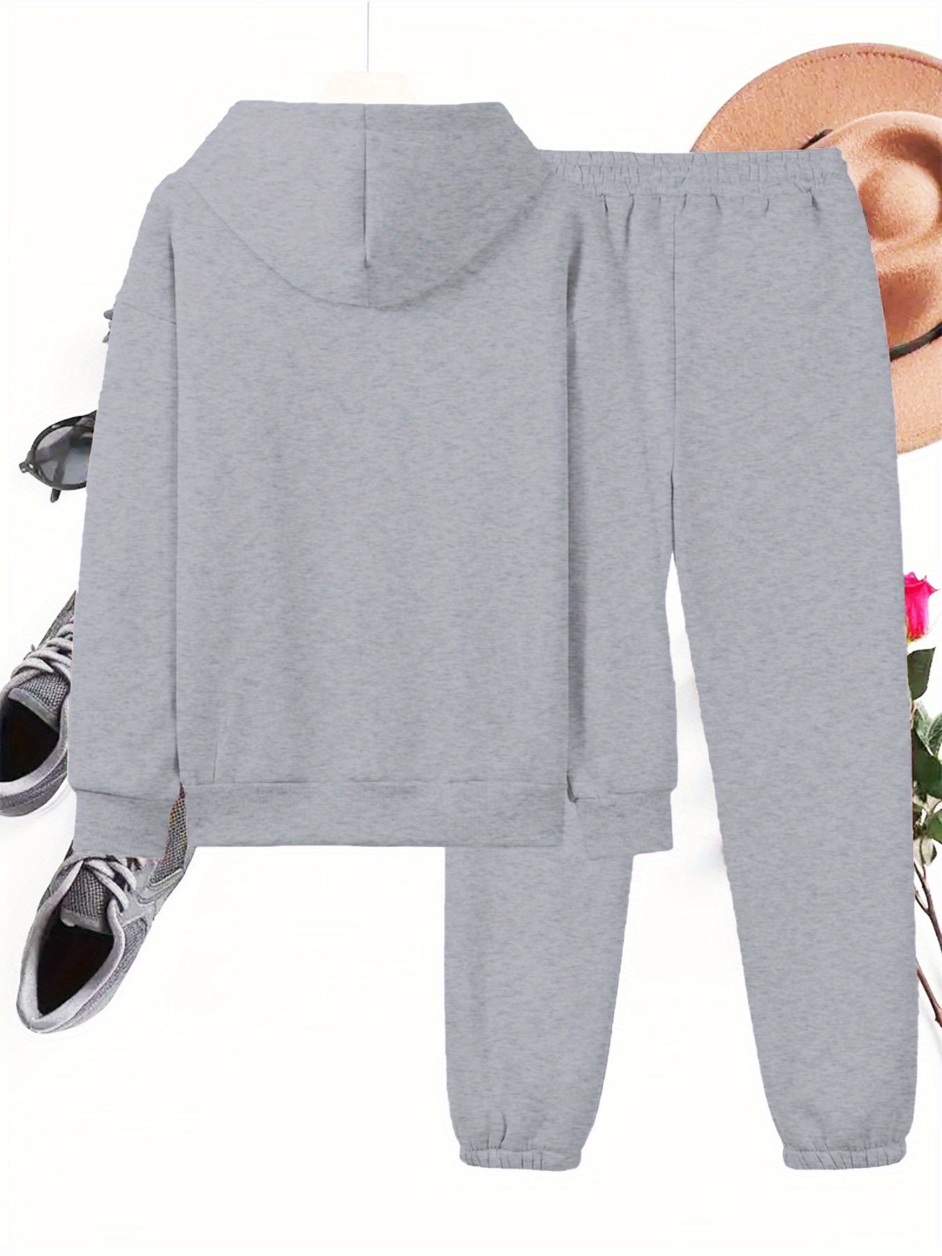 Women'S Cozy Fleece Hoodie & Sweatpants Set - Gray Casual Long Sleeve Pullover with Drawstring Hood, Comfortable All-Season Wear, Perfect for Casual Attire, Casual Wear Hoodie|Casual Style Hoodie|Fleece Hoodie MAEJORKEN
