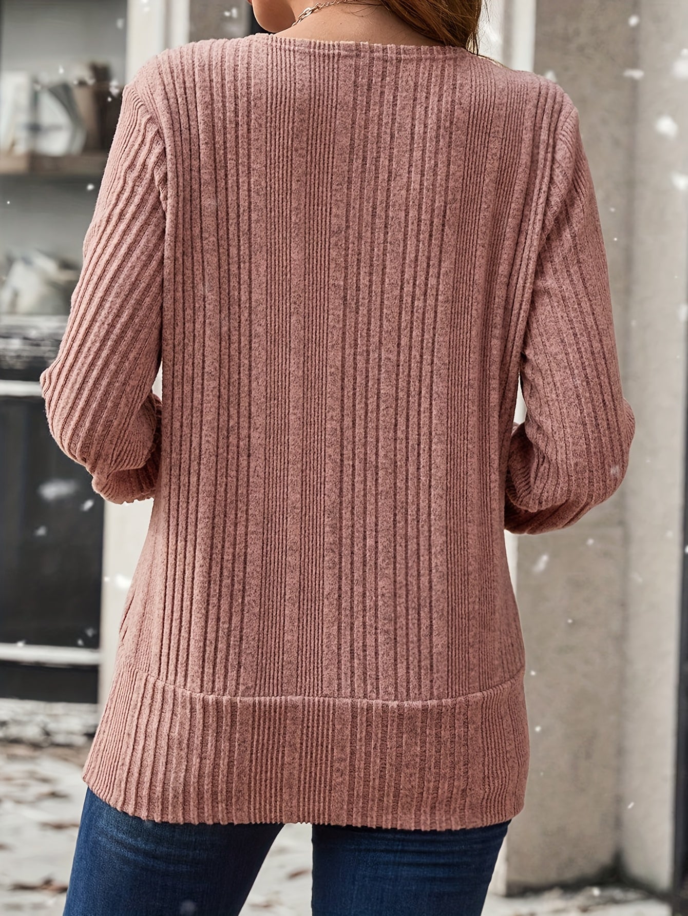 Women'S Elegant Ribbed Square Neck Blouse with Front Button Detail - Long Sleeve, Button-Up Shirt in Pink, Casual Chic Style, Perfect for Casual Attire, Casual Chic Wear | Square Neckline | Construction, Ladies Blouses, Women MAEJORKEN