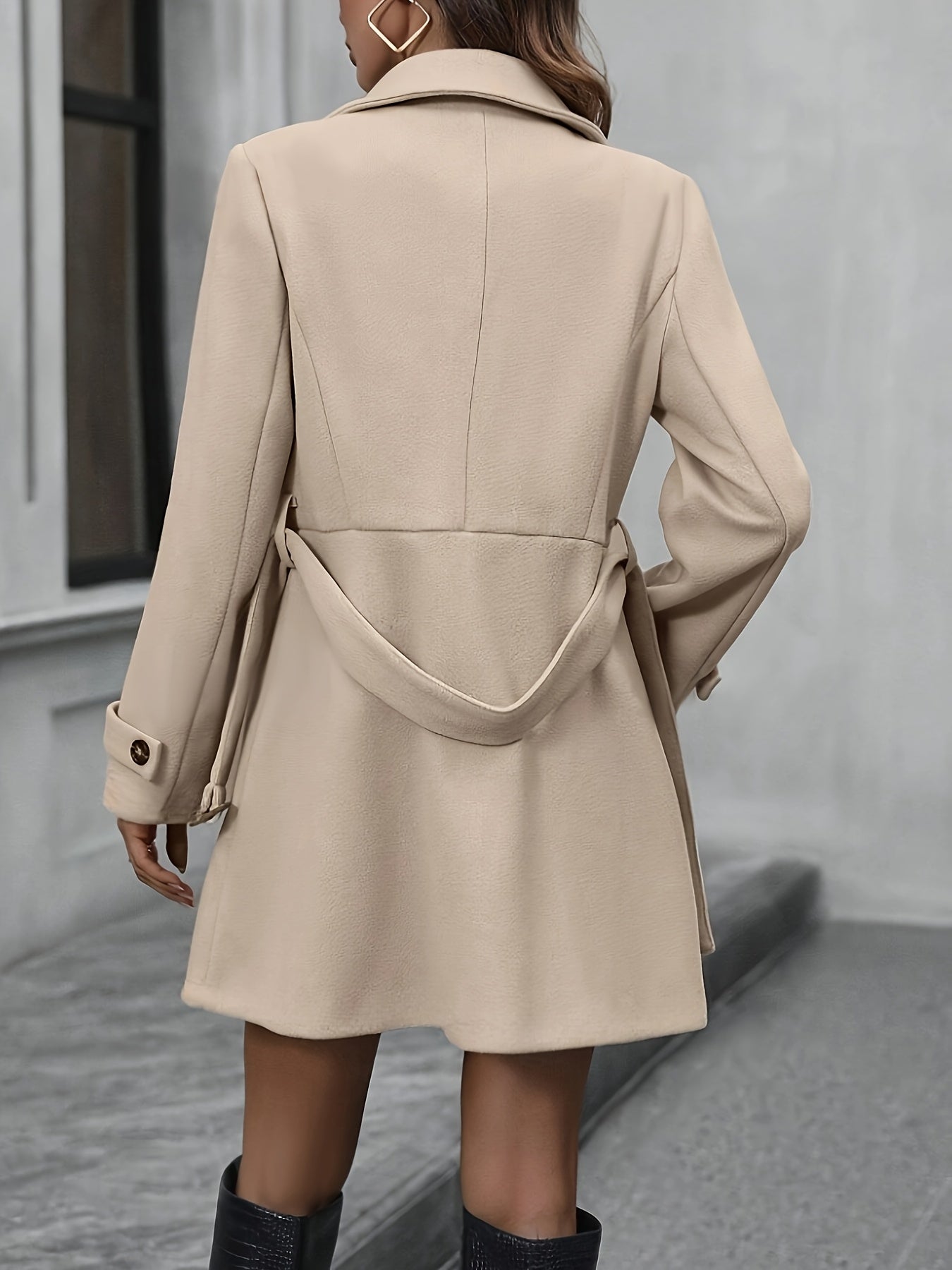 Manteau élégant couleur unie mi longueur et ceinture pour femme du S au 2XL