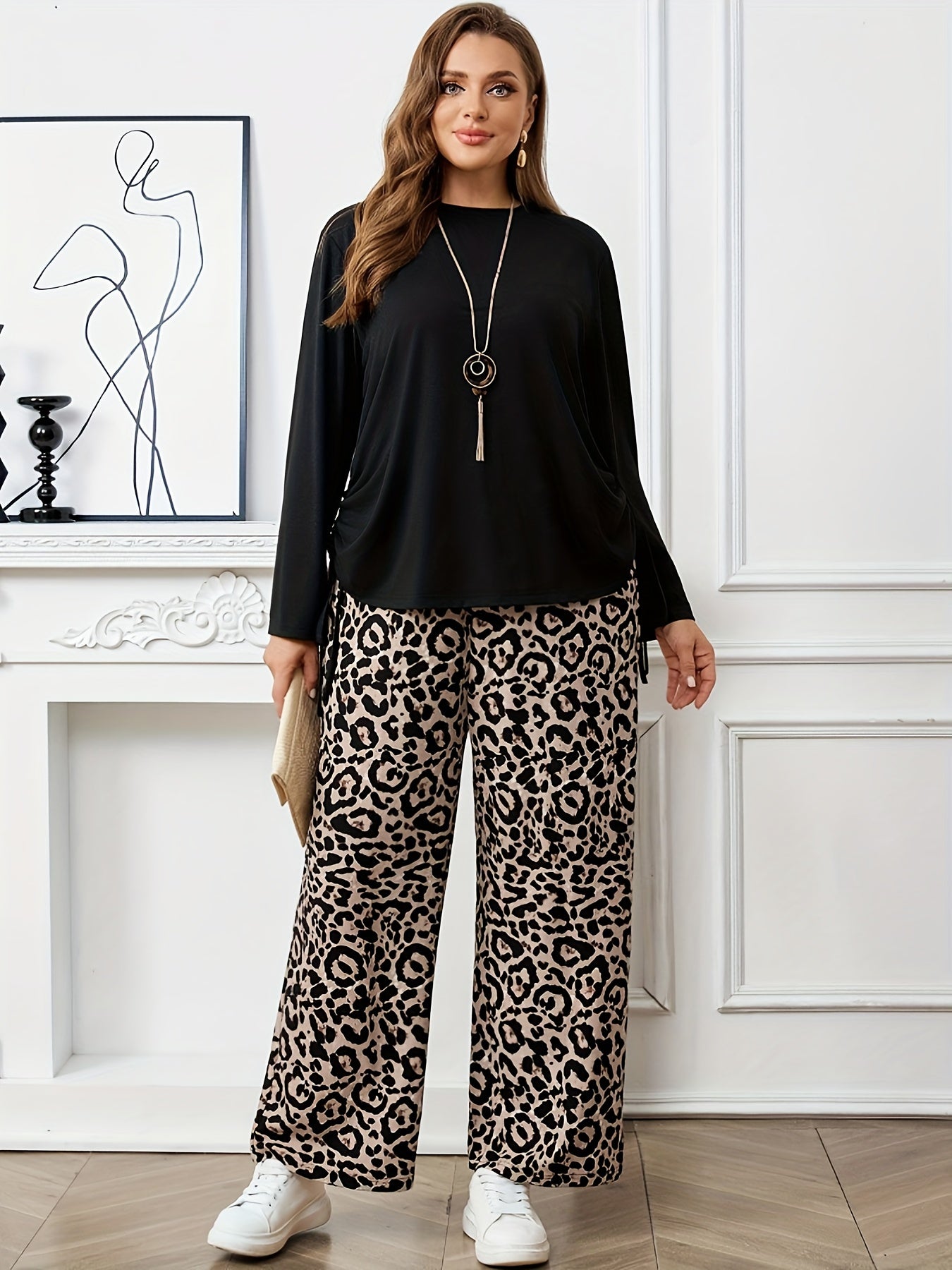 Ensemble t-shirt et pantalon à motif léopard du XL au 4XL
