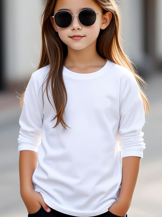 T-shirt blanc à manche longues pour filles du 5 au 14 ans MAEJORKEN