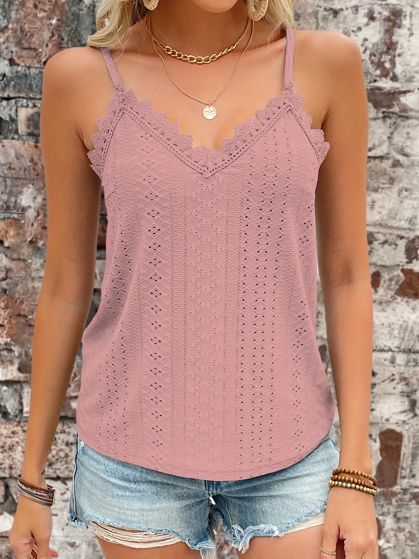 Haut en dentelle contrastée à œillets du S au 2XL