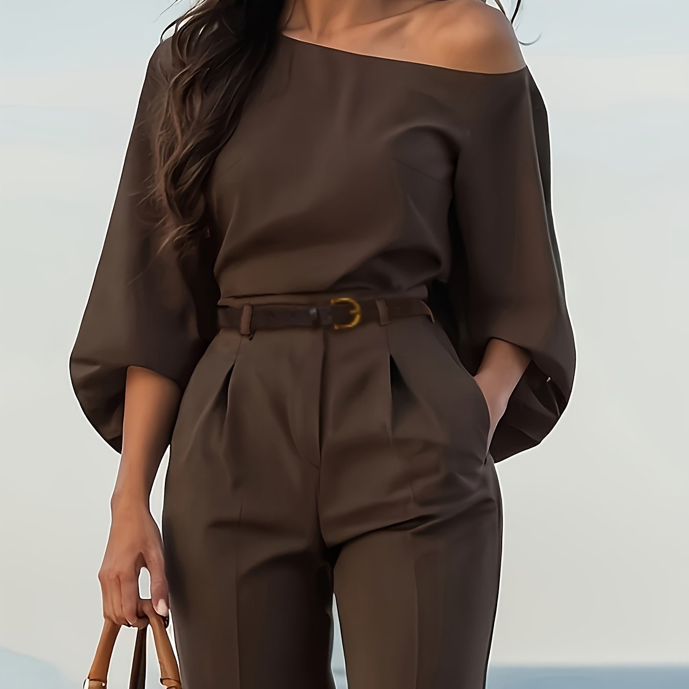 Ensemble à épaules dénudées et pantalon jambe large du XS au XL