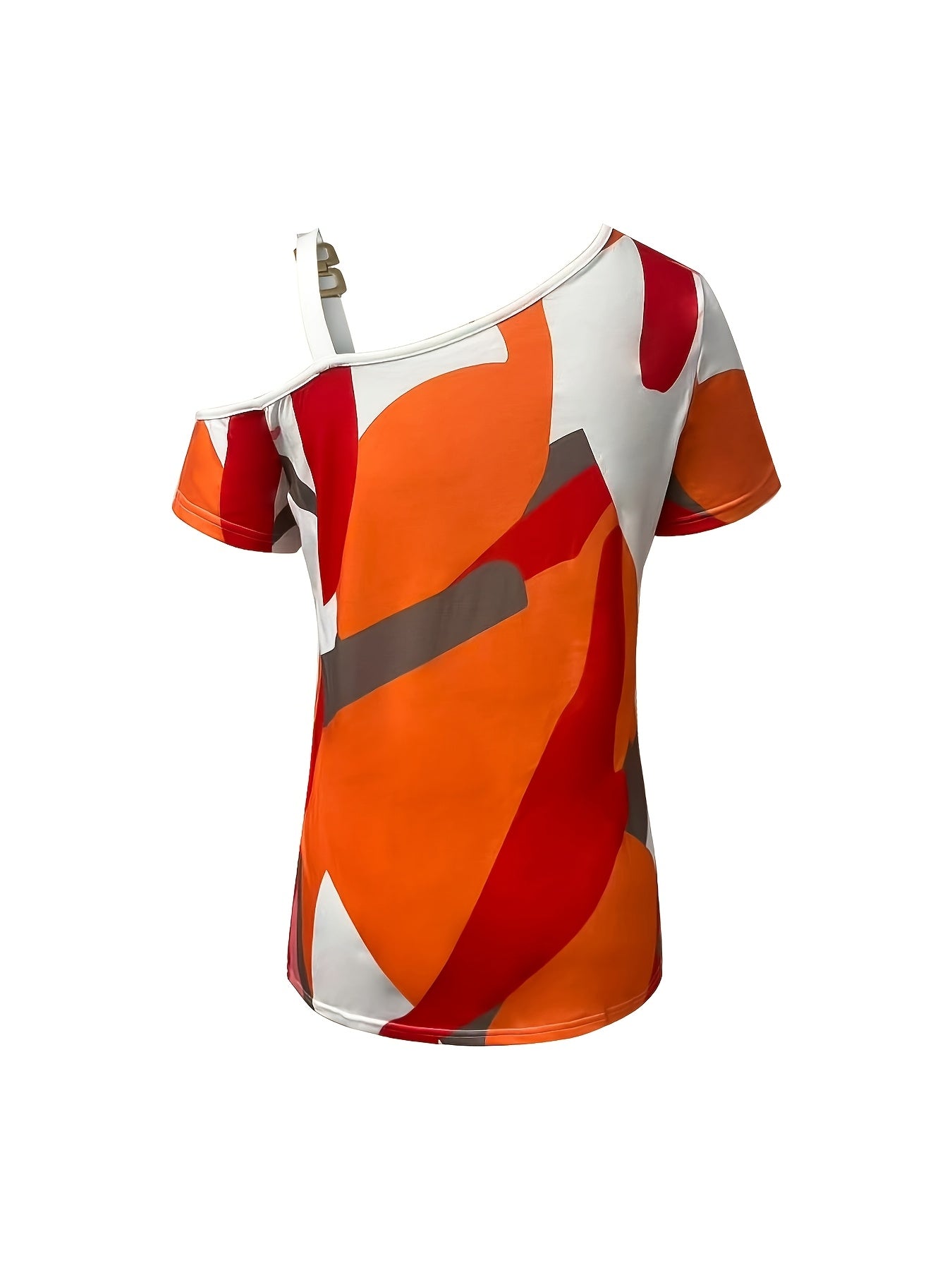 Standard Size Women's Fashion One-Shoulder Strap Short Sleeve T-Shirt MAEJORKEN