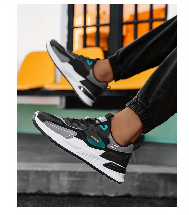 Men's Trendy Chunky Sneakers - Breathable Mesh Dad Shoes with Cushioned Insole, All-Season Wear, Green & Beige Color Scheme, Casual Sneakers for Walking, Running & Everyday Use MAEJORKEN