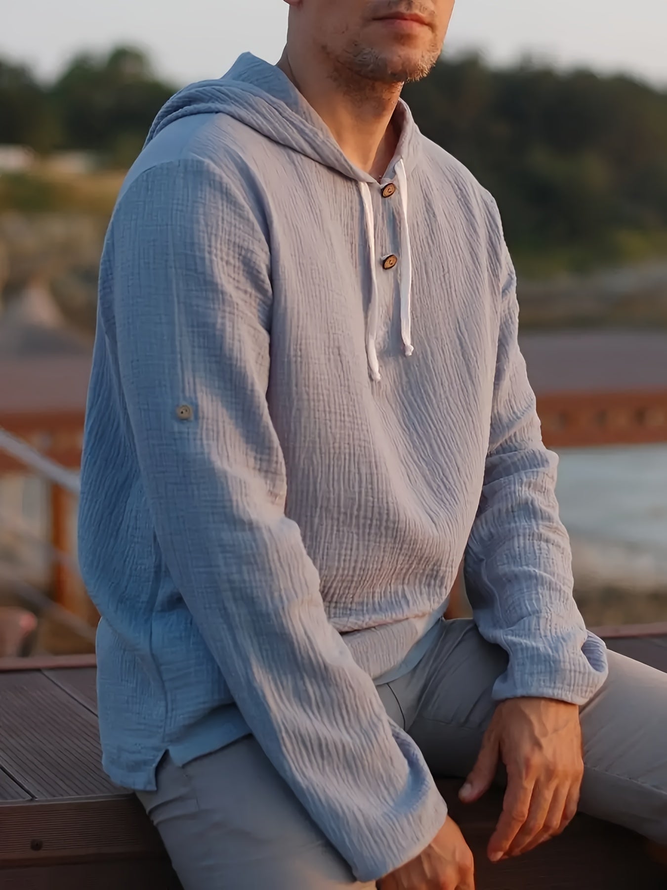 Men'S Casual Hooded Sweatshirt - Loose Fit Long Sleeve Pullover with Button Front, Solid Color, Spring/Fall Essential for Casual Attire, Casual Wear Hoodie MAEJORKEN