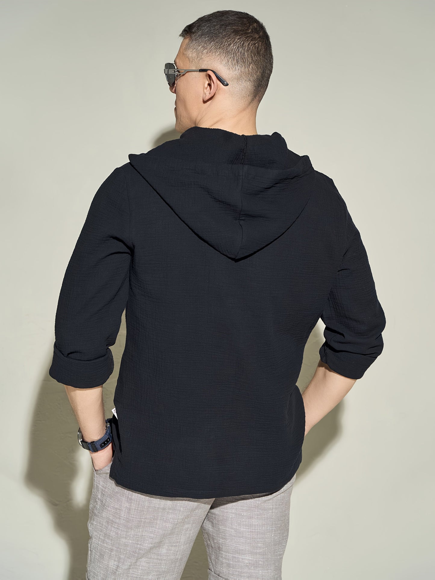 Men'S Casual Hooded Sweatshirt - Loose Fit Long Sleeve Pullover with Button Front, Solid Color, Spring/Fall Essential for Casual Attire, Casual Wear Hoodie MAEJORKEN
