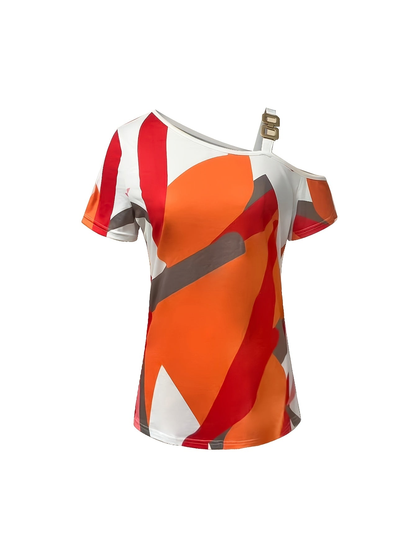 Standard Size Women's Fashion One-Shoulder Strap Short Sleeve T-Shirt MAEJORKEN