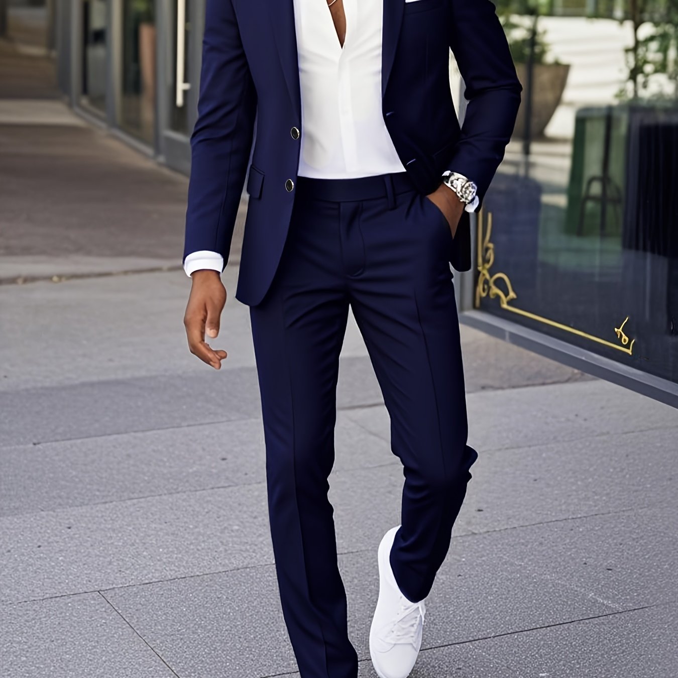 Men'S Slim-Fit Two-Piece Suit - Solid Color Notch Lapel Blazer & Pants, Long Sleeve, Button-Up, All-Season Formal Attire for Weddings, Parties, Graduations & Business Gatherings, Wedding Attire, Sophisticated Style, Nonstretc MAEJORKEN