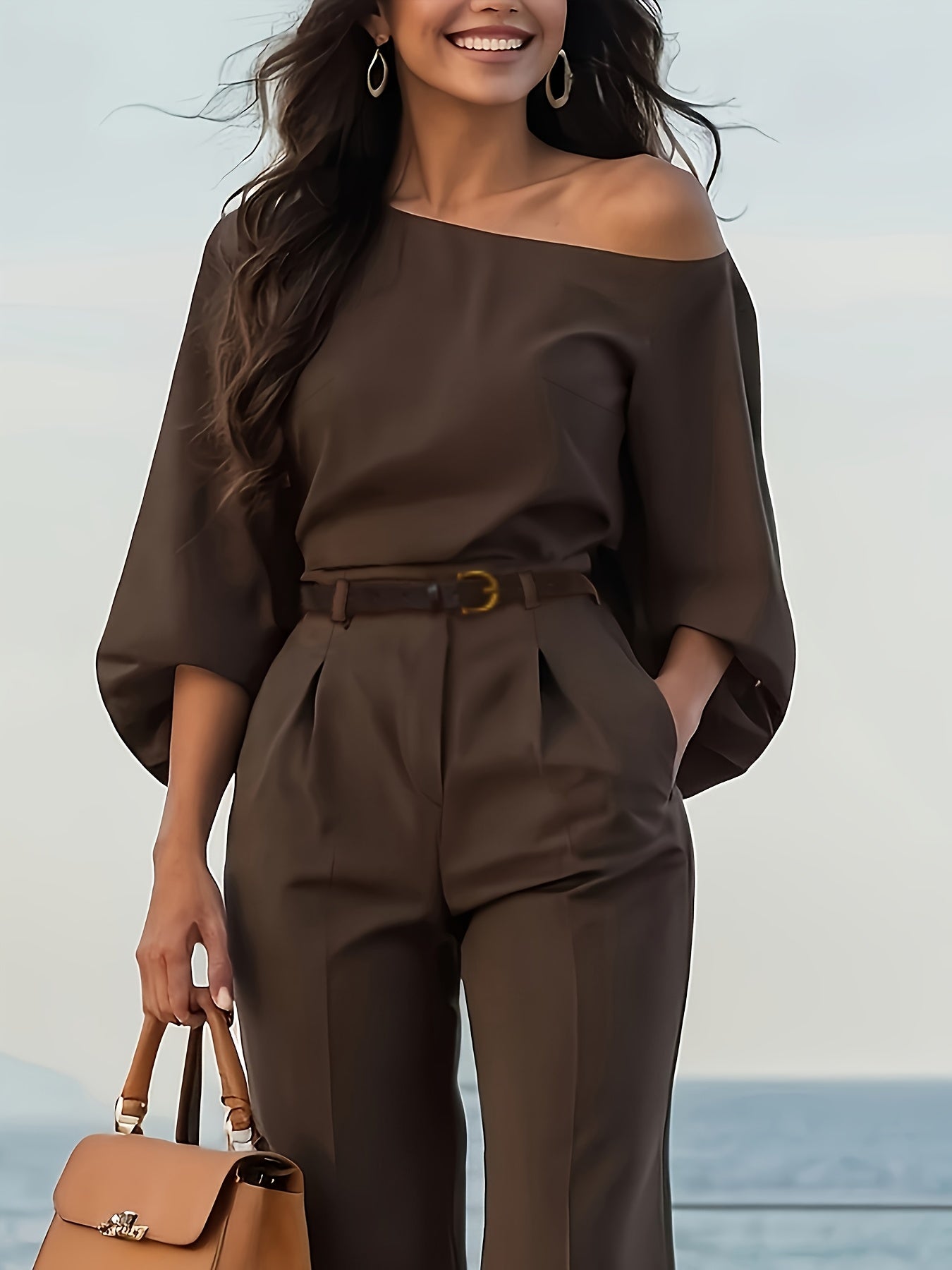 Ensemble à épaules dénudées et pantalon jambe large du XS au XL